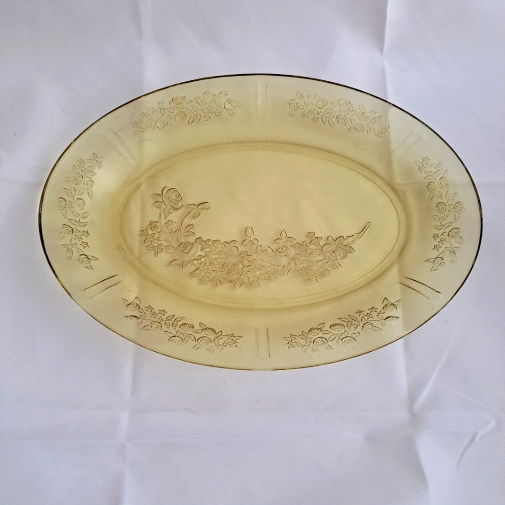Vintage Federal Glass Sharon Cabbage Rose Serving Platter